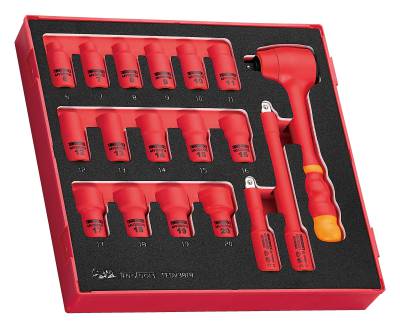 18 delars Hylsnyckelsats med 3/8'' fyrkantsfäste. Teng Tools TEDV3818 1000 V